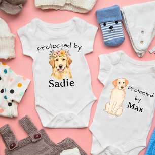 Protected By Max (Name) Yellow Lab Baby Bodysuit