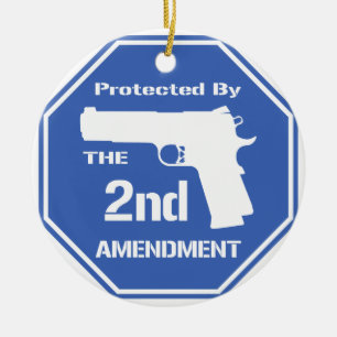 Protected By The Second Amendment (Blue).png Ceramic Ornament