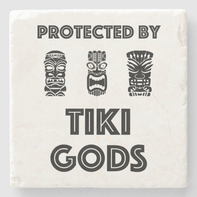Protected by Tiki Gods Funny Tropical Stone Coaster (Front)
