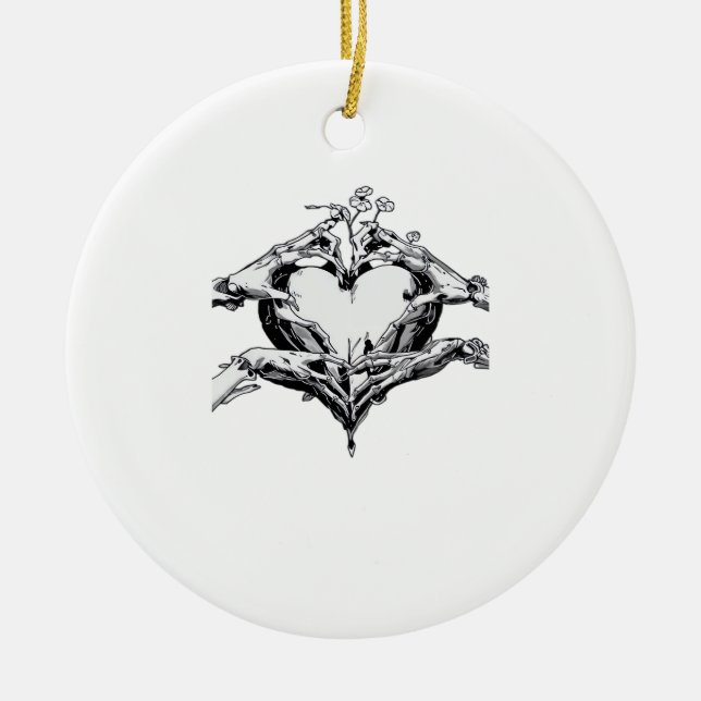 Protecting A Heart  - Skeleton Hand Heart Ceramic Ornament (Front)