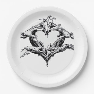 Protecting A Heart  - Skeleton Hand Heart Paper Plate