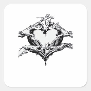 Protecting A Heart  - Skeleton Hand Heart Square Sticker