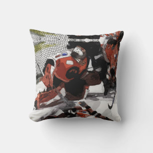 Protecting The Net-Ice Hockey   Throw Pillow