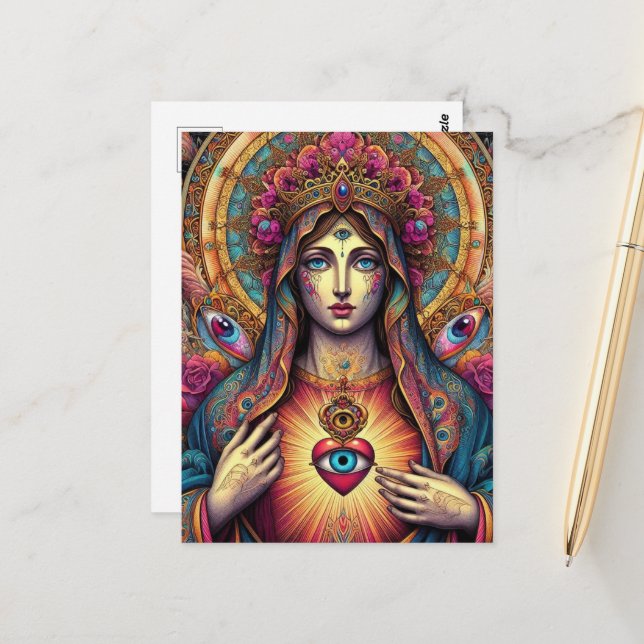  Protection From Evil Sacred Heart Of Mary Postcard (Front/Back In Situ)
