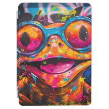 Graffiti grenouille multicolore avec lunettes