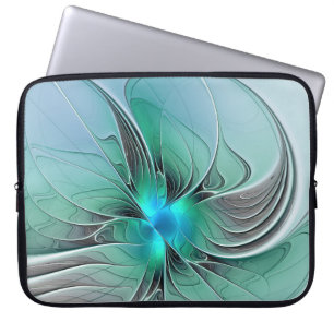 Protection Pour Ordinateur Portable Abstrait De Bleu, Art Fractal Moderne