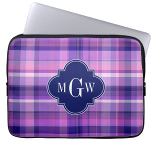 Protection Pour Ordinateur Portable Améthyst Pink Navy Wht Preppy Madras Monogram