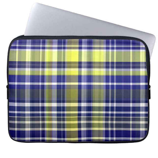 Protection Pour Ordinateur Portable Ananas Marine Bleu Blanc Preppy Madras Plaid (Devant)