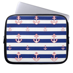 Protection Pour Ordinateur Portable Ancres sur les rayures Motif nautique