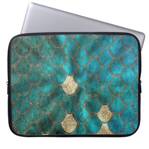 Protection Pour Ordinateur Portable Aqua green Mermaidscales with gold glitter