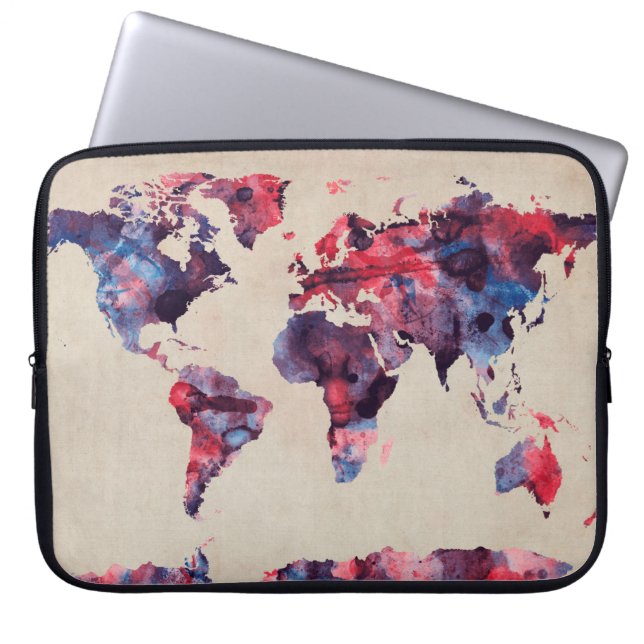 Protection Pour Ordinateur Portable Aquarelle de carte du monde (Devant)