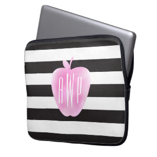 Protection Pour Ordinateur Portable Aquarelle rose décorée d'un monogramme Apple +