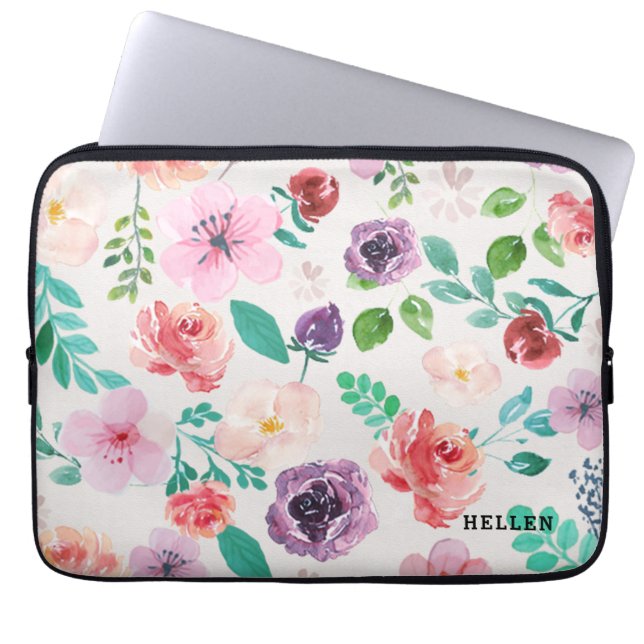 Protection Pour Ordinateur Portable Aquarelles colorées Fleurs Motif (Devant)