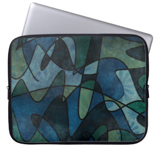 Protection Pour Ordinateur Portable Art abstrait de verre teinté numérique sarcelle bl