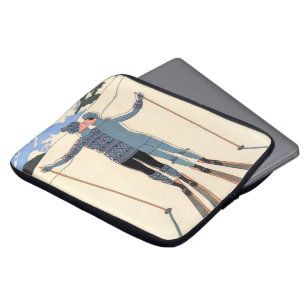 Protection Pour Ordinateur Portable Art Déco vintage, Amants en Neige par George Barbi