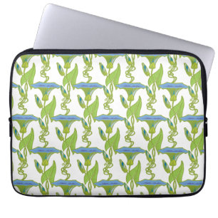 Protection Pour Ordinateur Portable Art Nouveau bleu Ipomoea papier peint fleuri damé