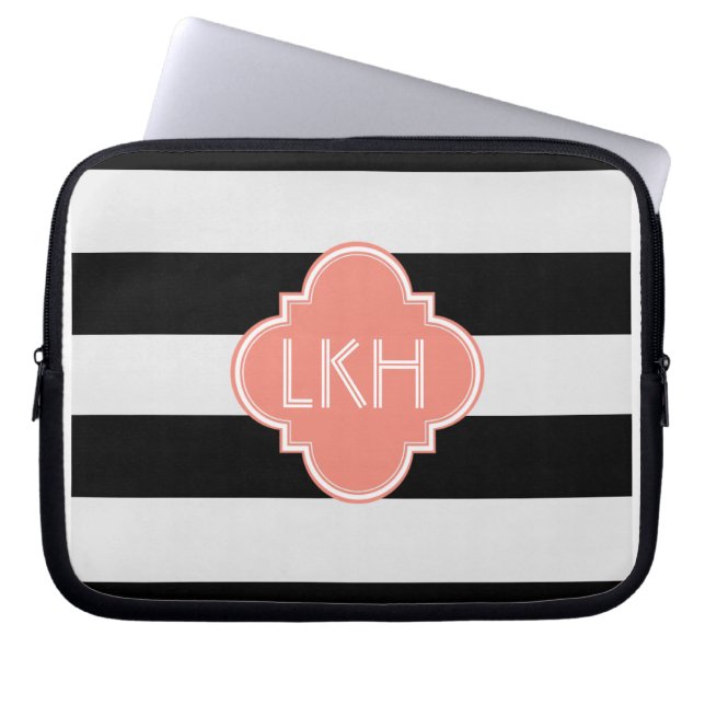 Protection Pour Ordinateur Portable Bande Chic et trois monogrammes (Devant)