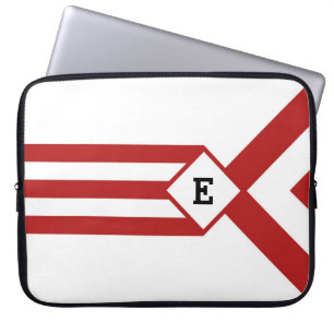 Protection Pour Ordinateur Portable Bandes rouges et Chevrons avec Monogramme sur blan