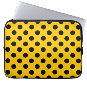 Protection Pour Ordinateur Portable Black polka dots on yellow