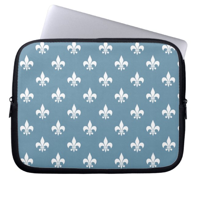 Protection Pour Ordinateur Portable Bleu de ciel et White Fleur de Lis Pattern (Devant)