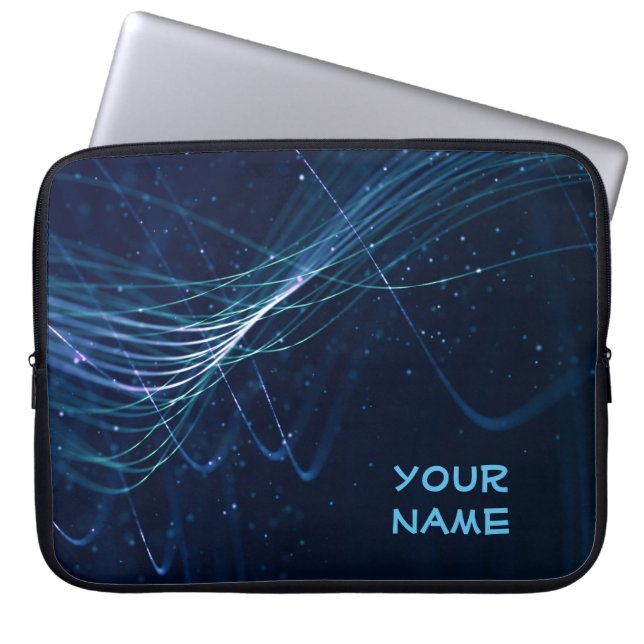 Protection Pour Ordinateur Portable Bleu foncé Abstrait avec nom personnalisable (Devant)