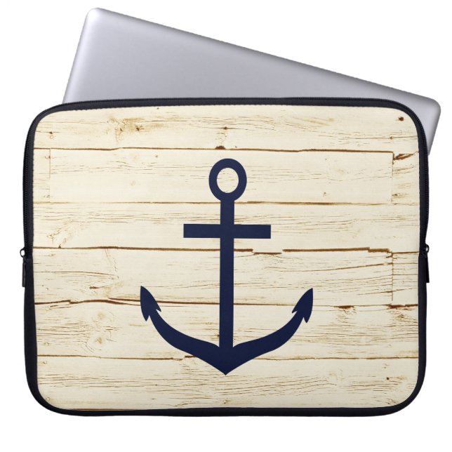 Protection Pour Ordinateur Portable Bois blanc rustique avec Ancre (Devant)
