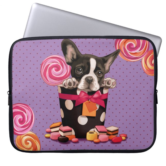 Protection Pour Ordinateur Portable Bouledogue français et sucrerie (Devant)
