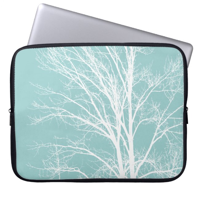 Protection Pour Ordinateur Portable Branches d'arbre blanc bleu rustique (Devant)