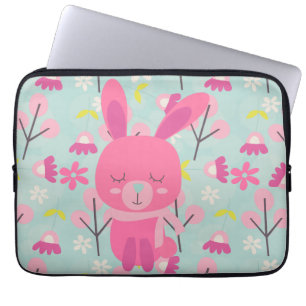 Protection Pour Ordinateur Portable Bunnies et fleurs roses
