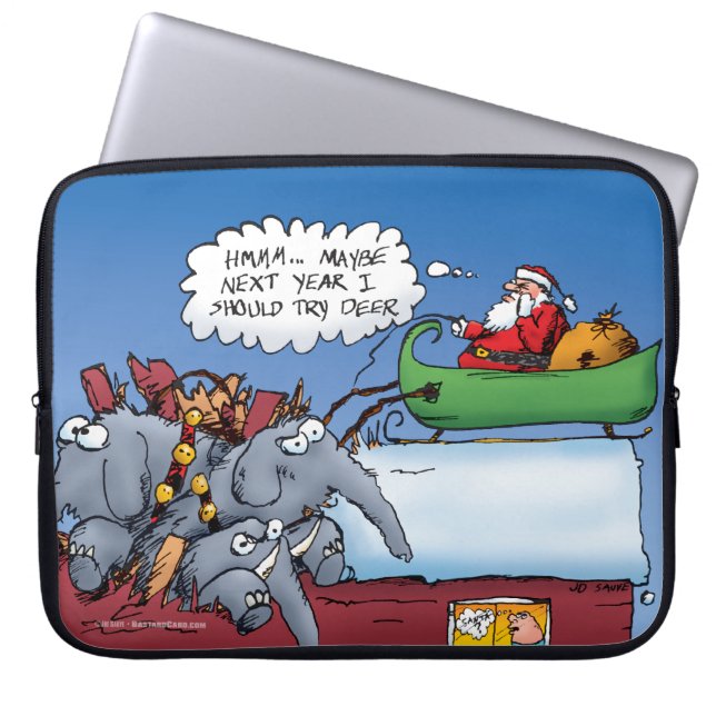 Protection Pour Ordinateur Portable Caricature de vacances de Santas Elephants (Devant)