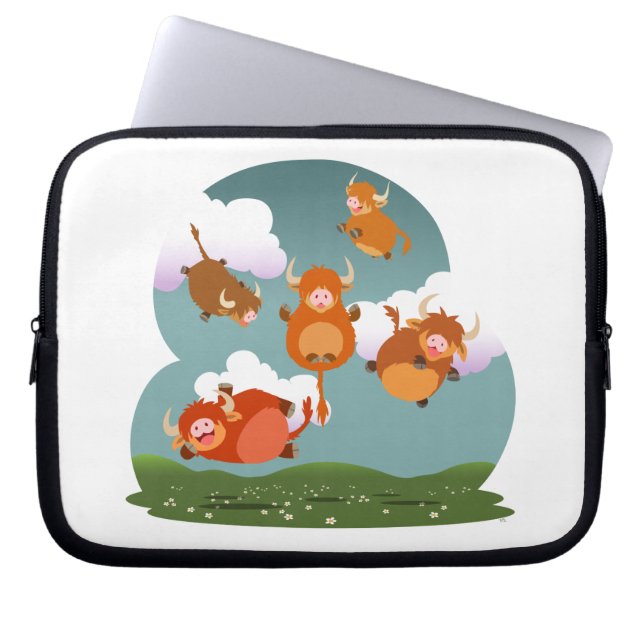 Protection Pour Ordinateur Portable Carton mignon Flottant Highland Cows Portable Slee (Devant)