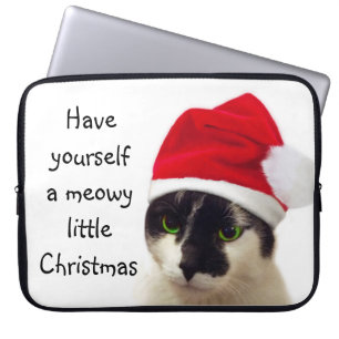 Protection Pour Ordinateur Portable Chat avec le chapeau du Père Noël