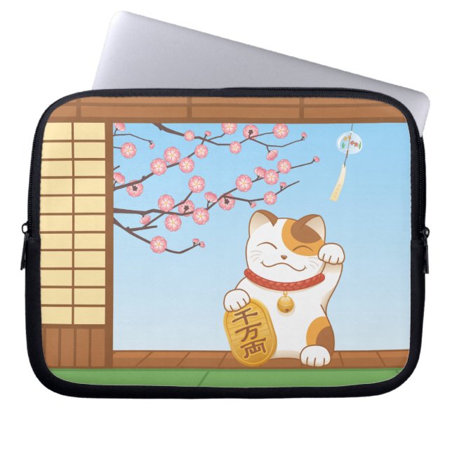 Protection Pour Ordinateur Portable Chat Calico Lucky Japonais, Maneki Neko (Devant)