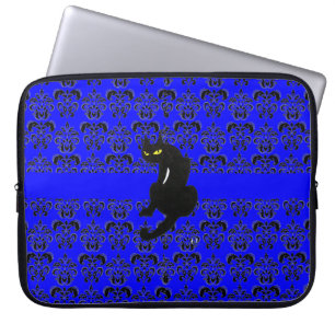 Protection Pour Ordinateur Portable CHAT NOIR DAMASK bleu noir