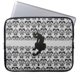 Protection Pour Ordinateur Portable CHAT NOIR DAMASK gris noir