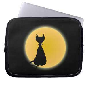 Protection Pour Ordinateur Portable Chat noir et lune jaune Halloween Art