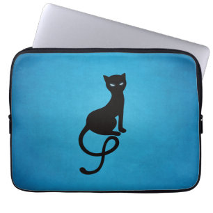 Protection Pour Ordinateur Portable Chat noir mauvais aimable bleu