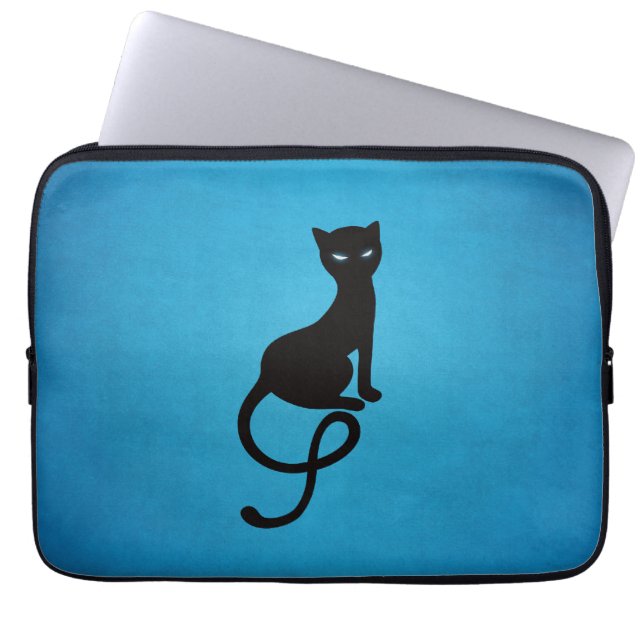 Protection Pour Ordinateur Portable Chat noir mauvais aimable bleu (Devant)