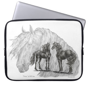 Protection Pour Ordinateur Portable Cheval friésien Noir Manes Tails