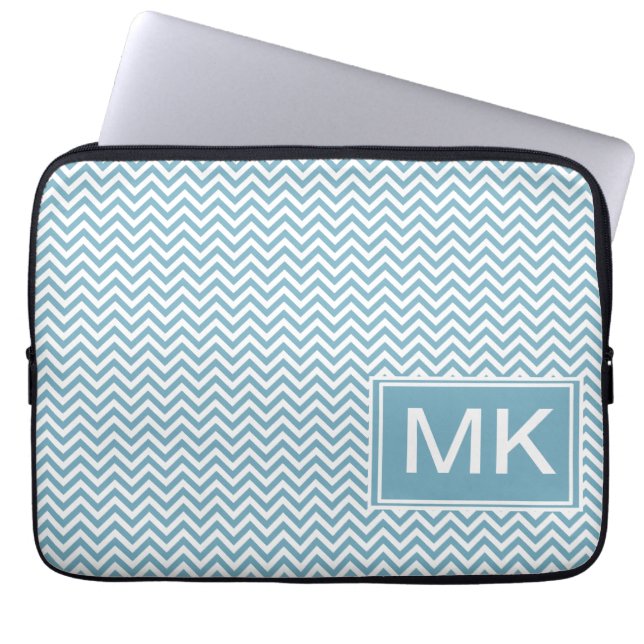 Protection Pour Ordinateur Portable Chevron bleu avec Monogramme (Devant)