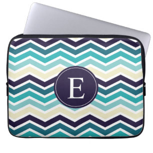 Protection Pour Ordinateur Portable Chevron Monogram Navy Blue Cream