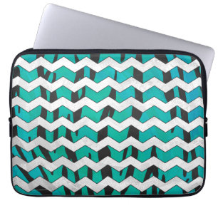 Protection Pour Ordinateur Portable Chevron Tiger noir et Turquoise