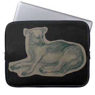 Protection Pour Ordinateur Portable Chien. Dessin au crayon.