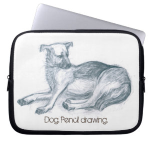 Protection Pour Ordinateur Portable Chien. Dessin au crayon.
