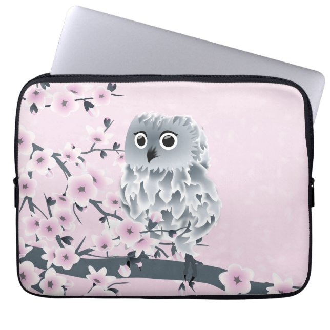 Protection Pour Ordinateur Portable Chouette mignonne gris rose (Devant)