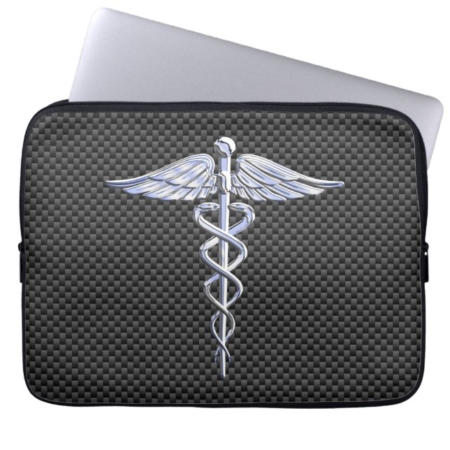 Protection Pour Ordinateur Portable Chrome Caduceus Médicale Symbole fibre de carbone  (Devant)