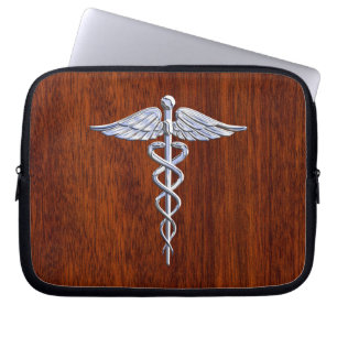 Protection Pour Ordinateur Portable Chrome Comme Caduceus Symbole Médicale Mahogany Im