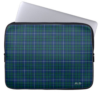 Protection Pour Ordinateur Portable Clan Douglas Tartan Monogramme bleu et vert plaid