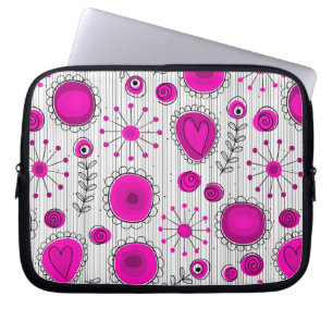 Protection Pour Ordinateur Portable Coeurs blancs Whimsical rose chaud et fleurs flora