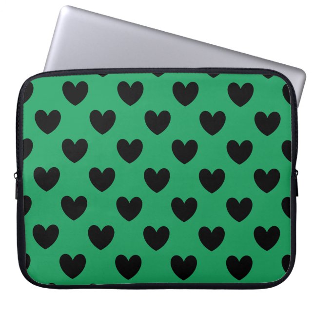 Protection Pour Ordinateur Portable Coeurs de polka noir sur Kelly green (Devant)